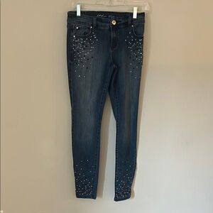 INC International Concepts Blue Skinny Jeans with Rhinestone Embellishments